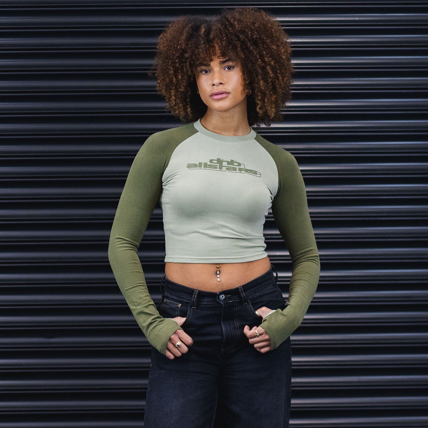 Long-sleeve Crop Top - Khaki