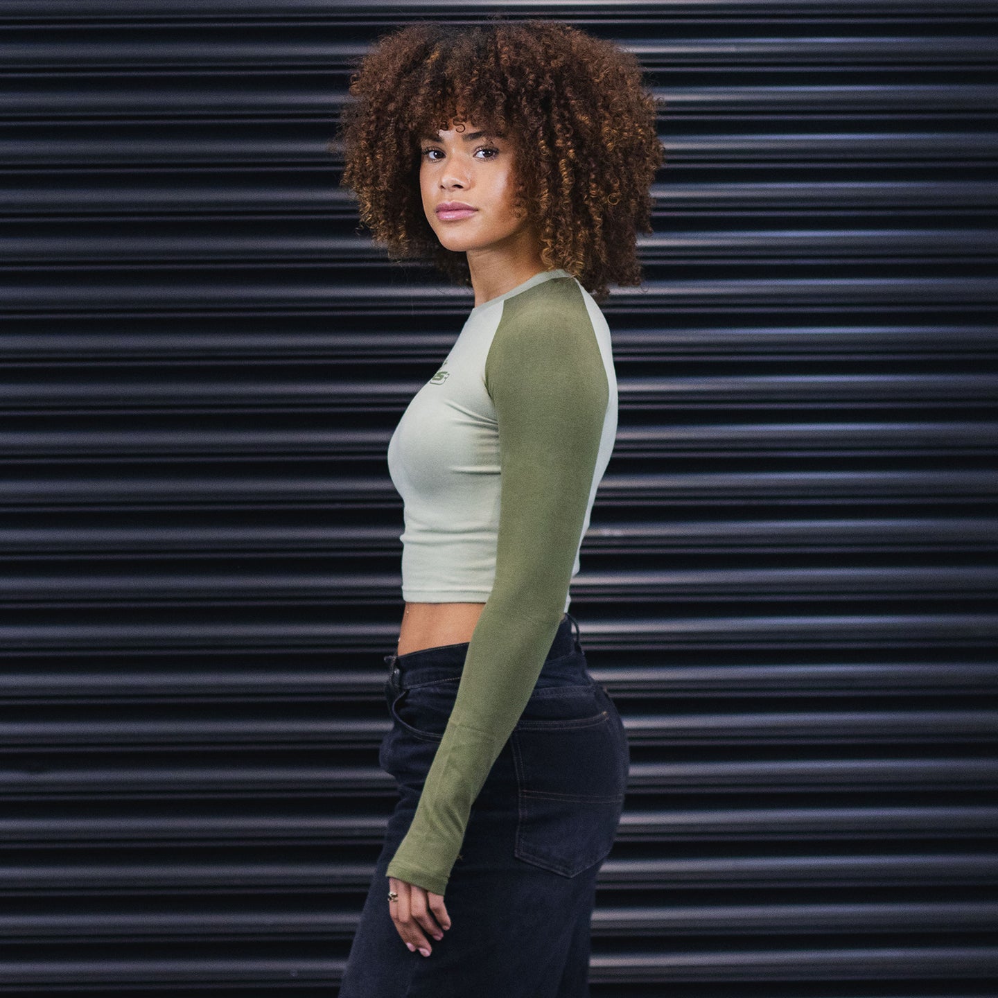 Long-sleeve Crop Top - Khaki
