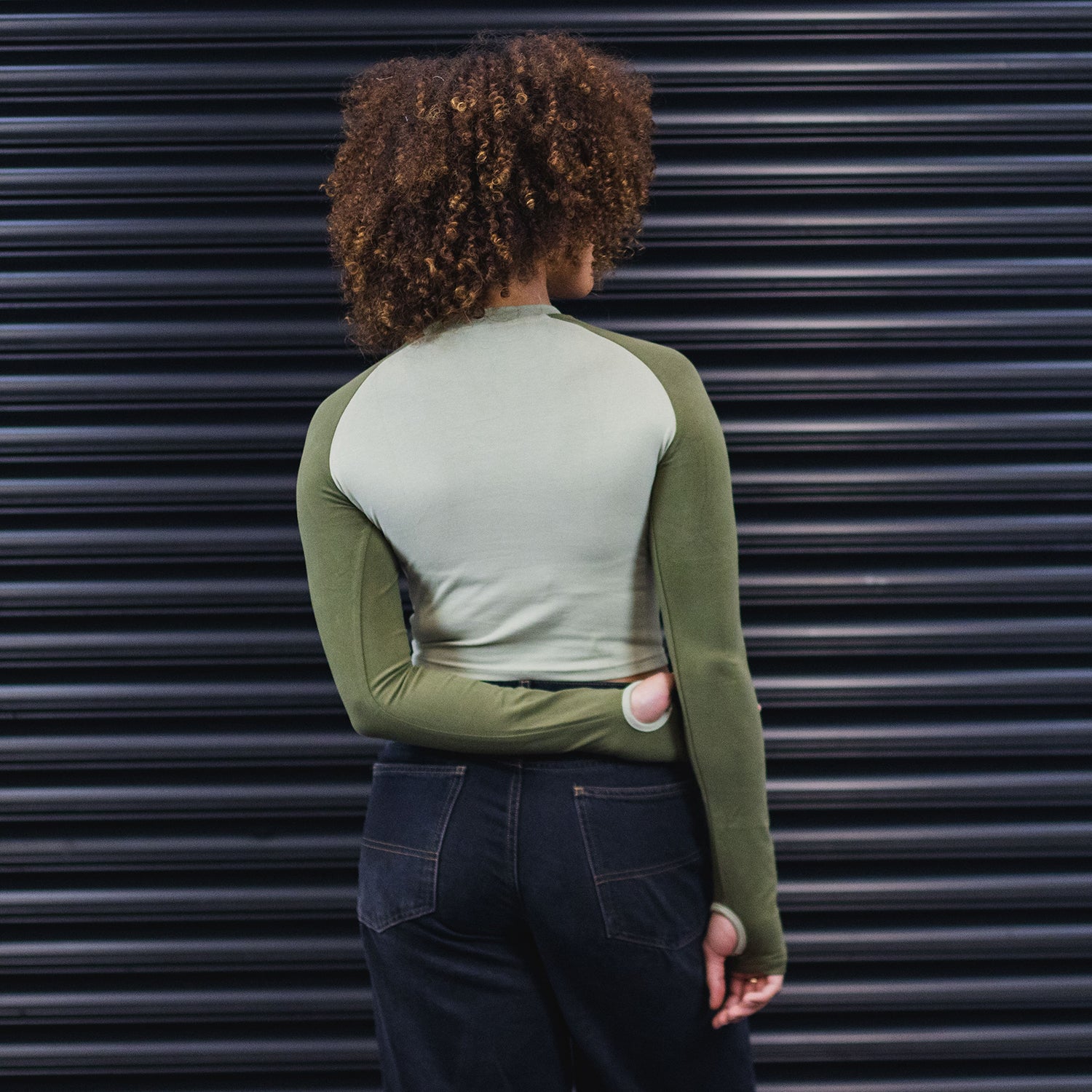 Long-sleeve Crop Top - Khaki
