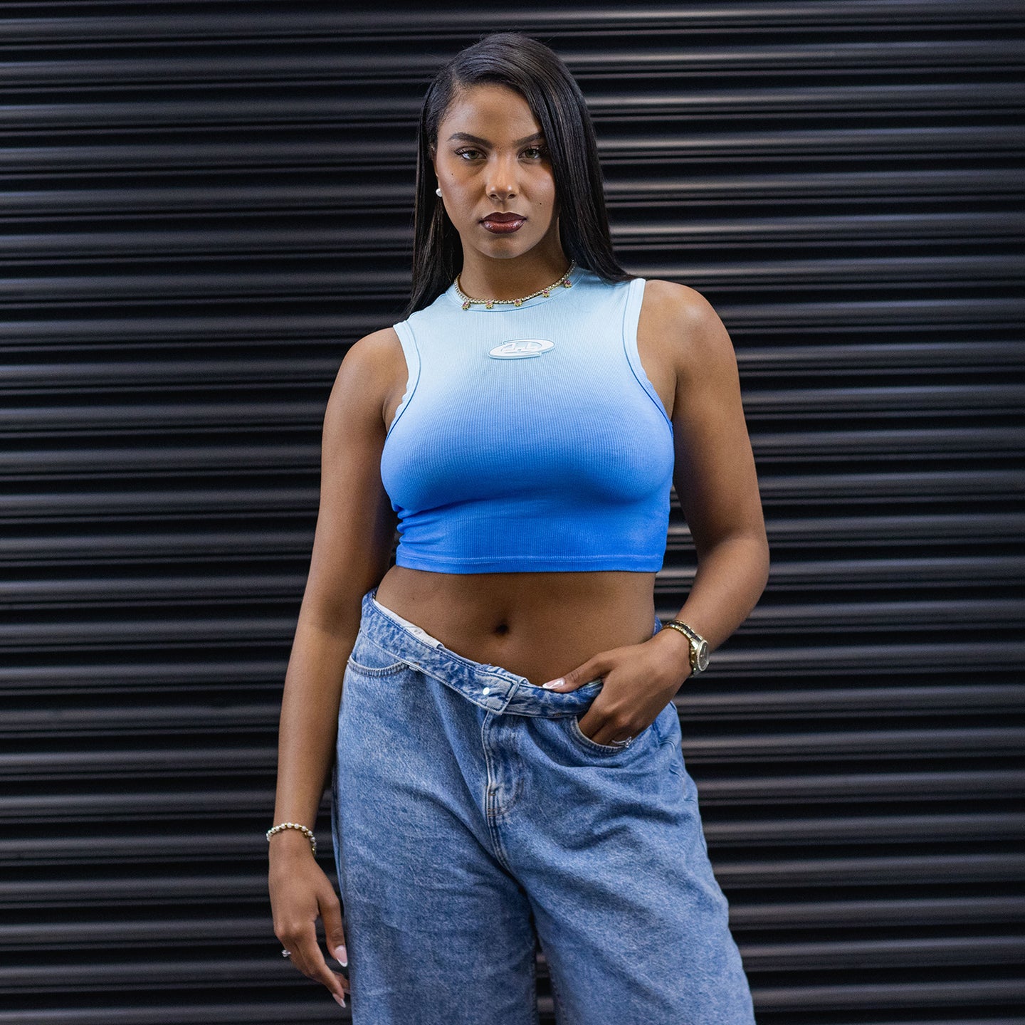 DNBA Halter Neck Crop Top - Blue