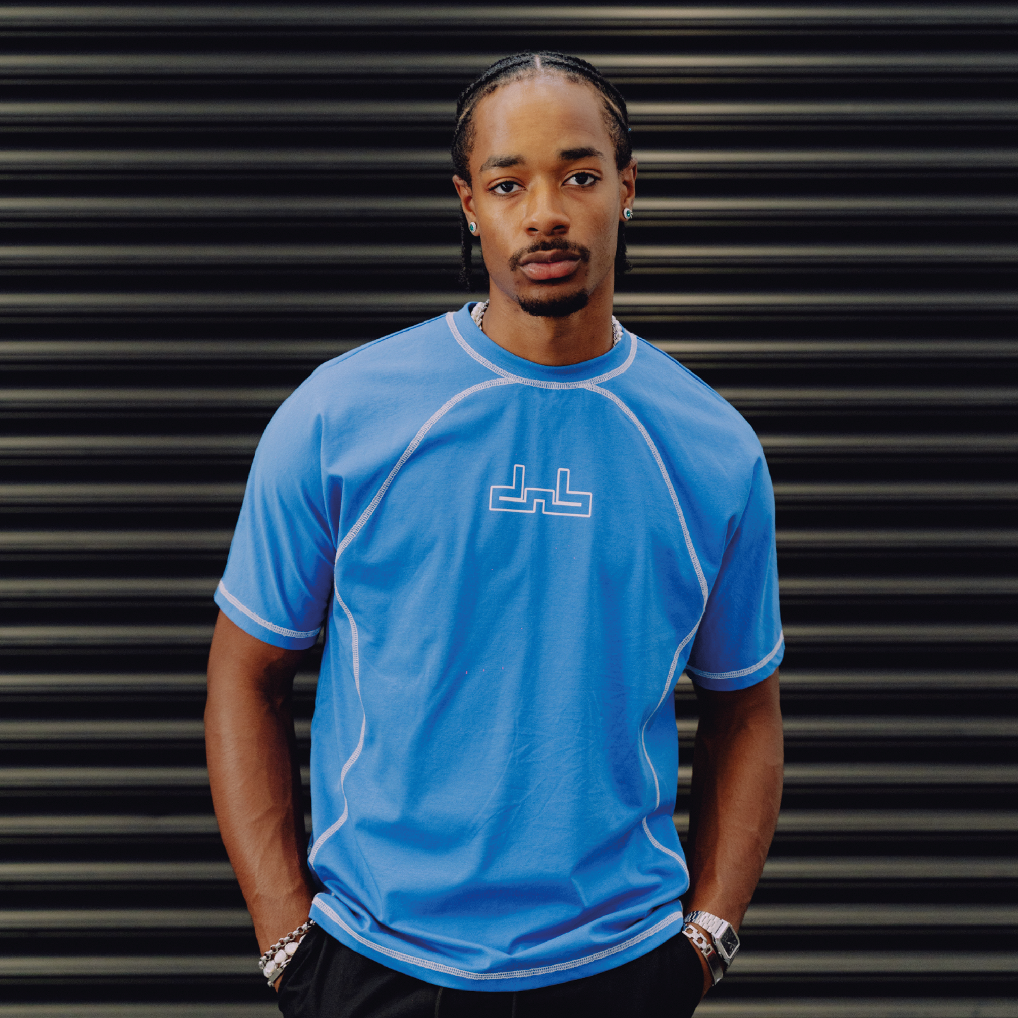 DNBA Flatlock Tee - Blue/White