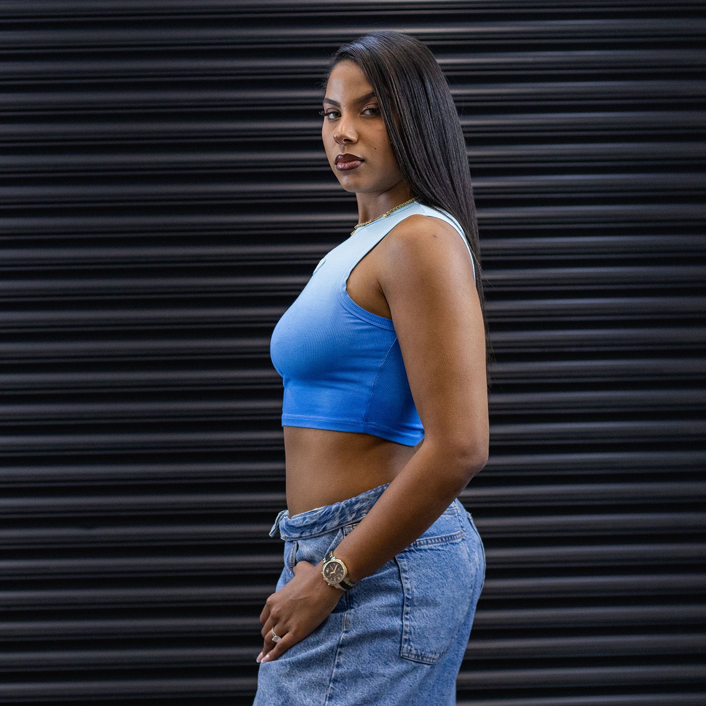 Halter Neck Crop Top - Blue