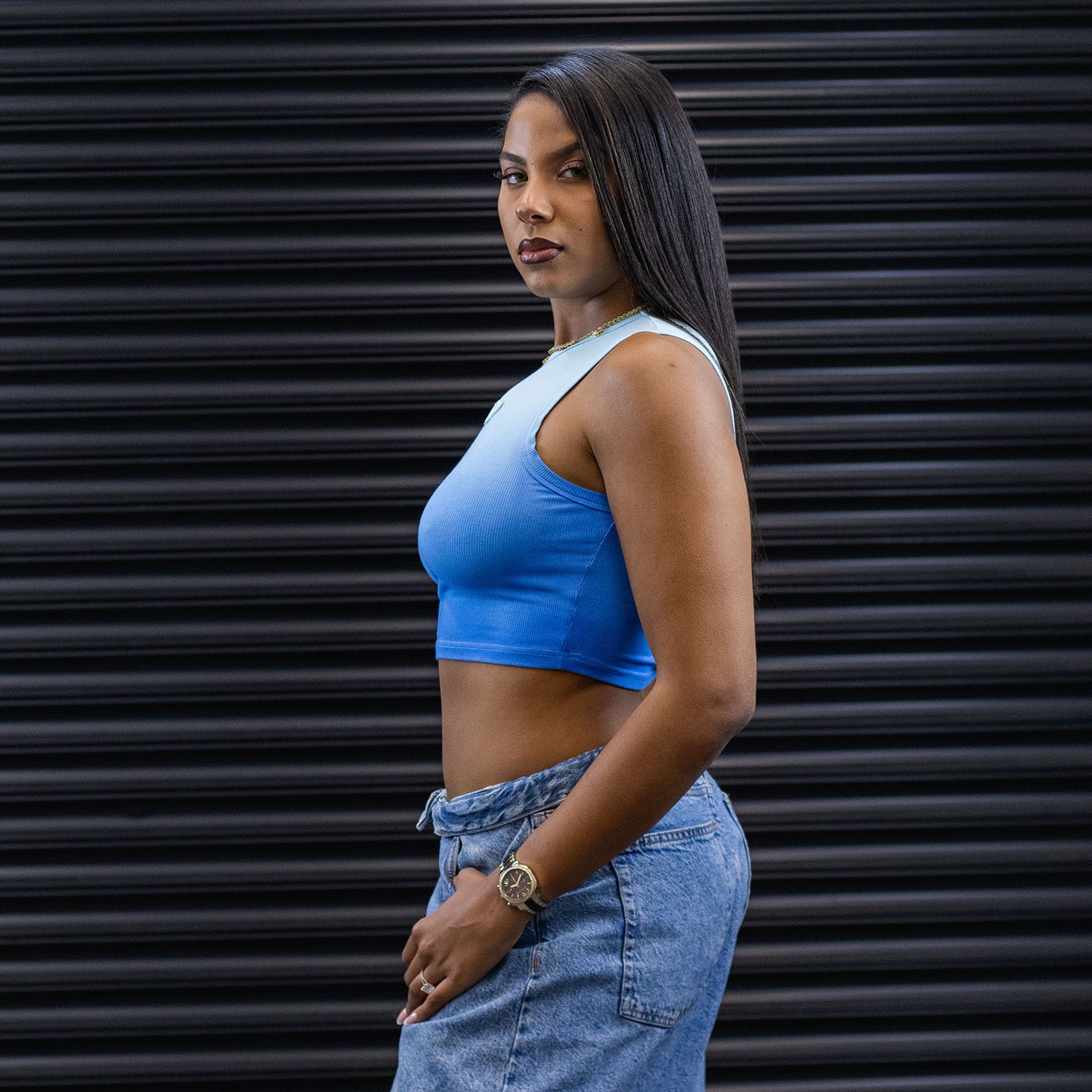 Halter Neck Crop Top - Blue