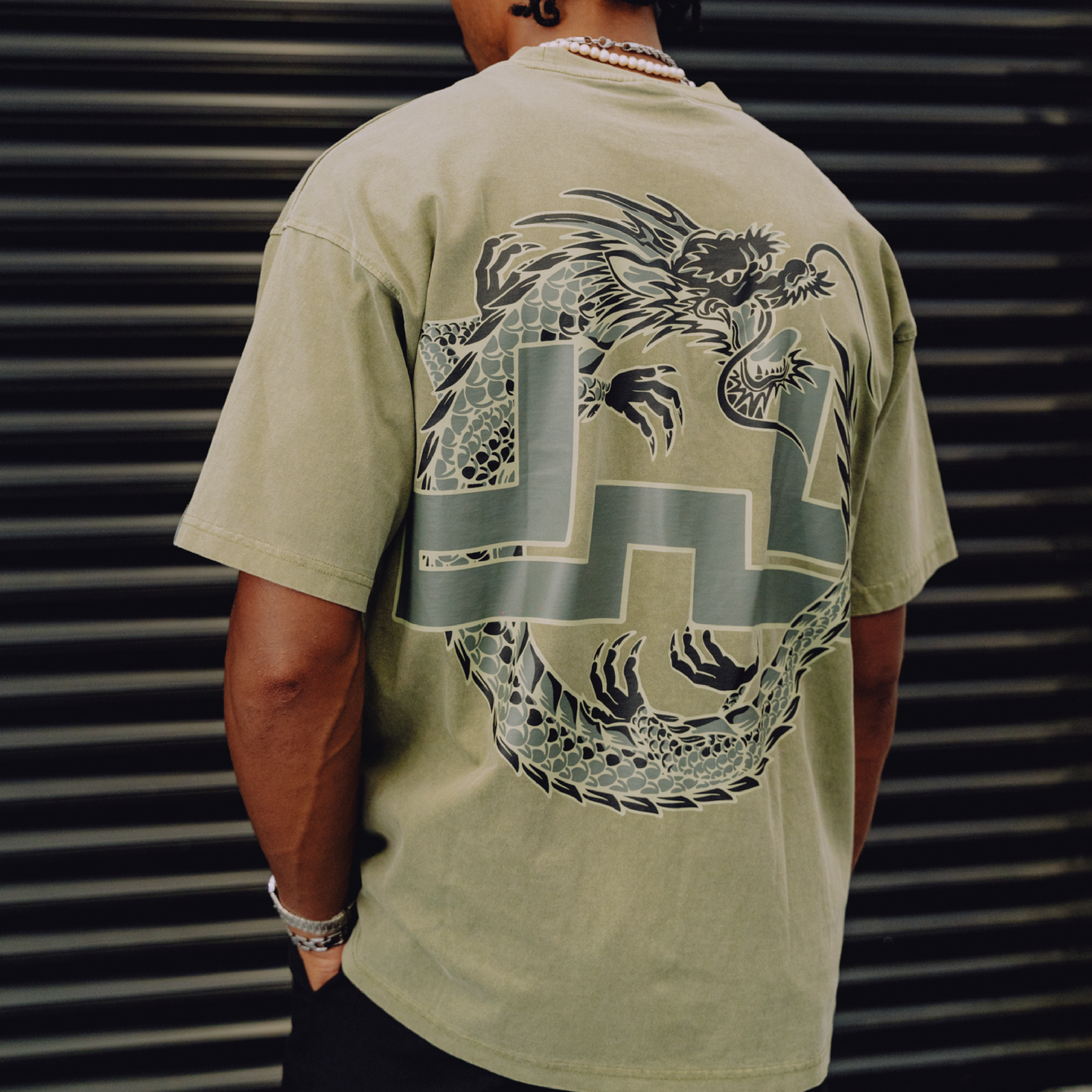Spiral Dragon Tee - Khaki